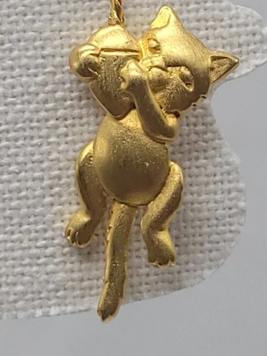 Vtg Signed JJ Brooch Mouse Error Gold-Tone Computer & Cat Dangling Pin Quirky 19 - Picture 2 of 10